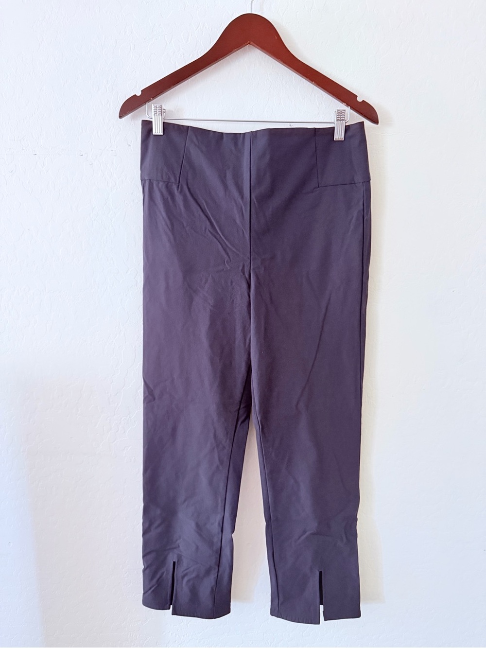 Athleta Navy Blue Ankle Pants Size 12 Stretch Slim Straight Split Hem